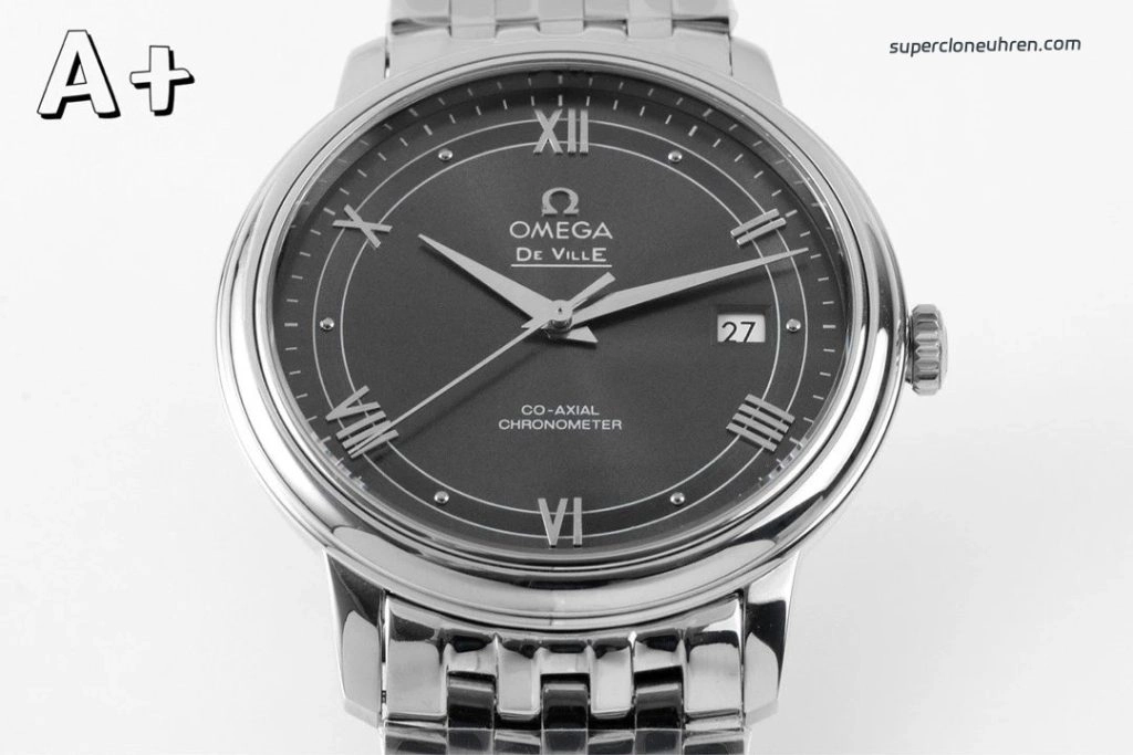 Premium Replica Uhr Omega De Ville Prestige 424.10.40.20.06.001 mit grauem Zifferblatt und Edelstahlband 39,5 mm