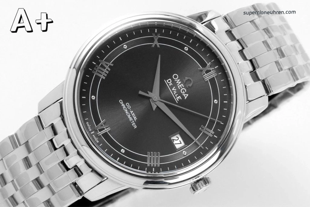 Premium Replica Uhr Omega De Ville Prestige 424.10.40.20.06.001 mit grauem Zifferblatt und Edelstahlband 39,5 mm