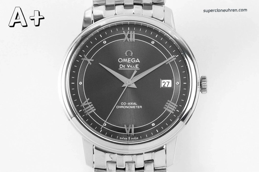 Premium Replica Uhr Omega De Ville Prestige 424.10.40.20.06.001 mit grauem Zifferblatt und Edelstahlband 39,5 mm