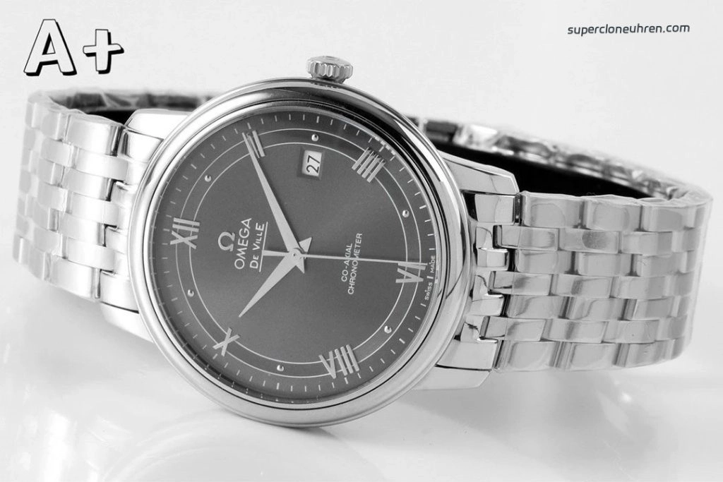 Premium Replica Uhr Omega De Ville Prestige 424.10.40.20.06.001 mit grauem Zifferblatt und Edelstahlband 39,5 mm