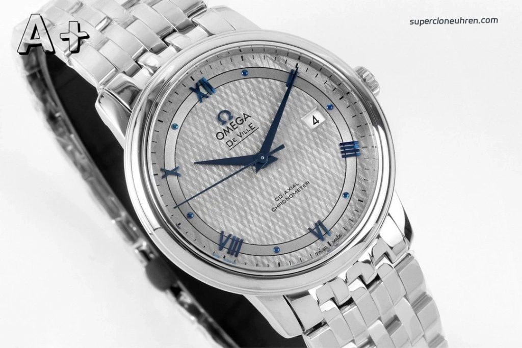 Premium Replica Uhr Omega De Ville Prestige 424.10.40.20.06.002 mit blauen Zeigern und Edelstahlband 39,5 mm