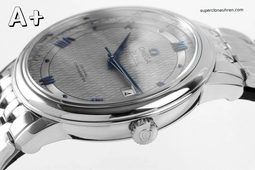 Premium Replica Uhr Omega De Ville Prestige 424.10.40.20.06.002 mit blauen Zeigern und Edelstahlband 39,5 mm