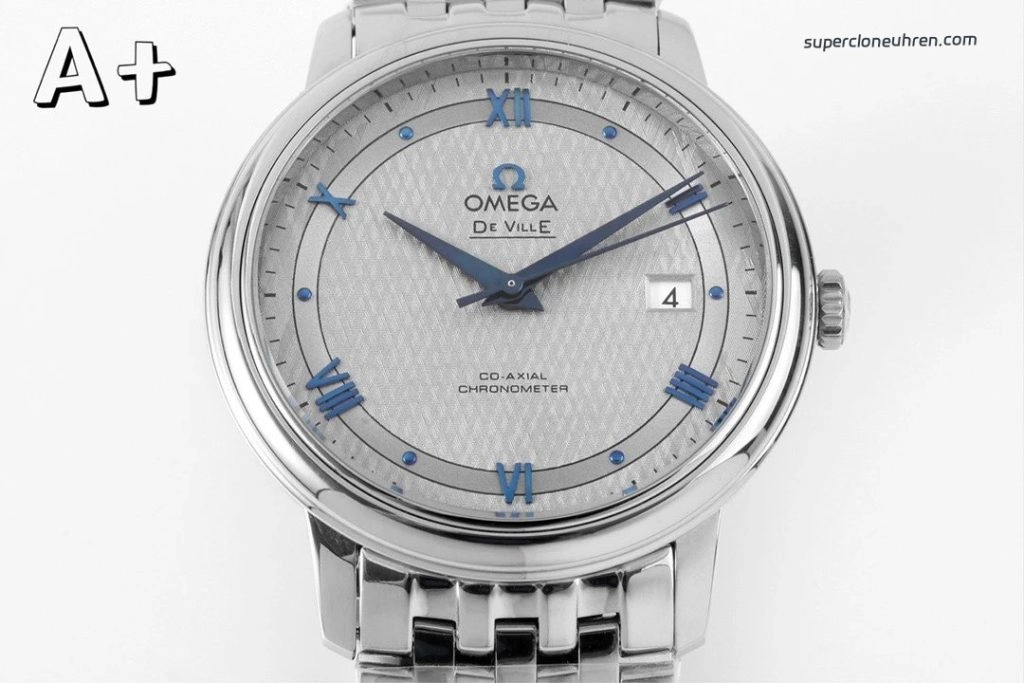 Premium Replica Uhr Omega De Ville Prestige 424.10.40.20.06.002 mit blauen Zeigern und Edelstahlband 39,5 mm