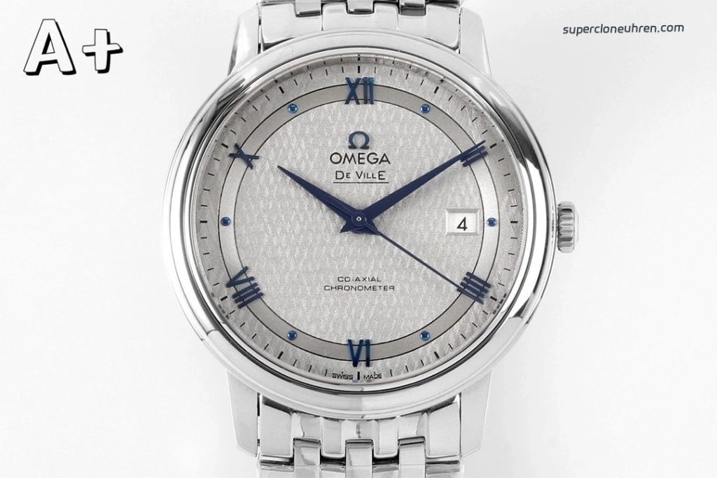 Premium Replica Uhr Omega De Ville Prestige 424.10.40.20.06.002 mit blauen Zeigern und Edelstahlband 39,5 mm