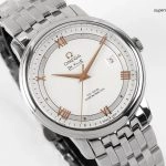 Premium Replica Uhr Omega De Ville 424.10.40.20.02.002 silbernes Zifferblatt mit goldenen Zeigern 39,5 mm