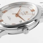 Premium Replica Uhr Omega De Ville 424.10.40.20.02.002 silbernes Zifferblatt mit goldenen Zeigern 39,5 mm