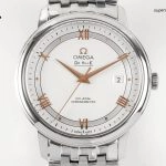 Premium Replica Uhr Omega De Ville 424.10.40.20.02.002 silbernes Zifferblatt mit goldenen Zeigern 39,5 mm