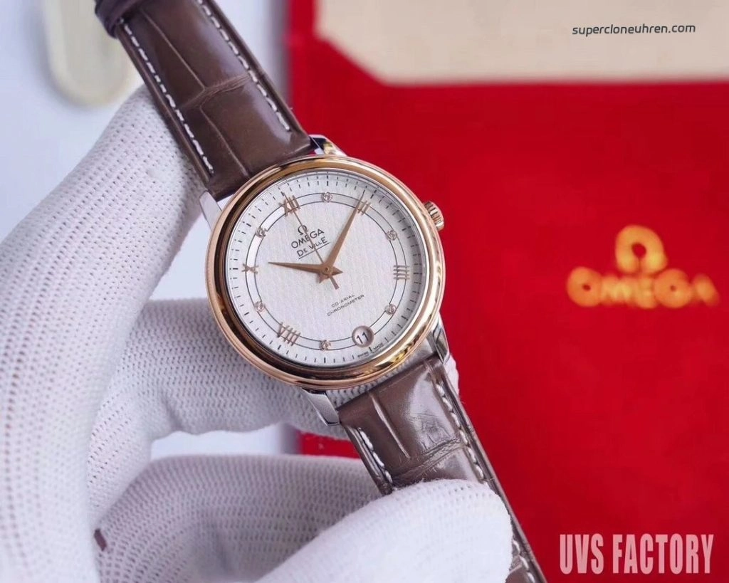 Premium Replica Uhr Omega De Ville 424.23.33.20.09.001 mit Satin-Zifferblatt und Bicolor 32,7 mm