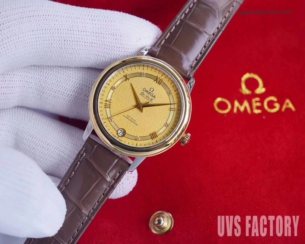 Premium Replica Uhr Omega De Ville 424.23.33.20.58.001 Bicolor mit Lederband 32,7 mm