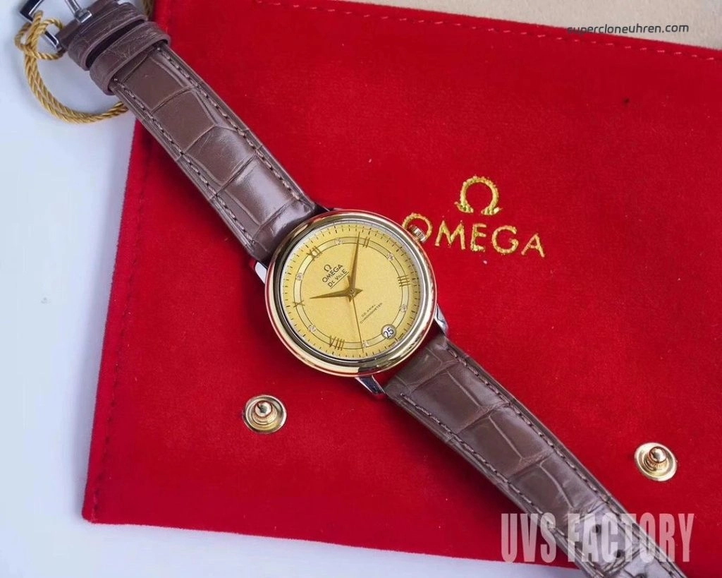 Premium Replica Uhr Omega De Ville 424.23.33.20.58.001 Bicolor mit Lederband 32,7 mm