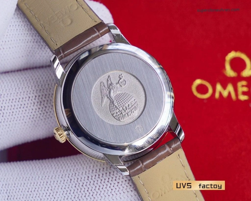 Premium Replica Uhr Omega De Ville 424.23.33.20.58.001 Bicolor mit Lederband 32,7 mm