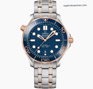 Premium Replica Uhr Omega Seamaster Diver 300M 210.20.42.20.03.002 Blau Roségold 42mm