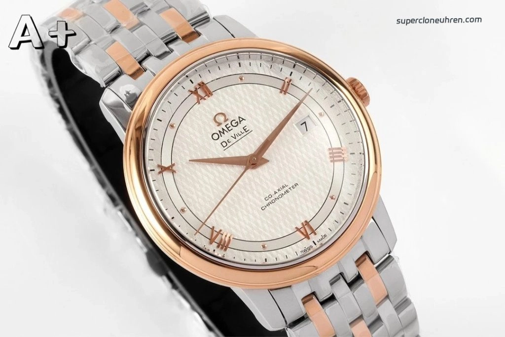 Premium Replica Uhr Omega De Ville 424.20.40.20.02.002 Bicolor Waben-Zifferblatt 39,5 mm