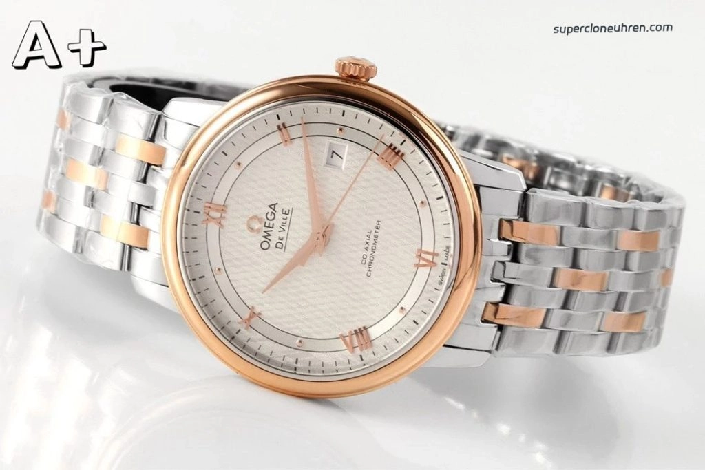 Premium Replica Uhr Omega De Ville 424.20.40.20.02.002 Bicolor Waben-Zifferblatt 39,5 mm