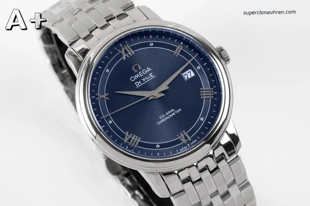 Premium Replica Uhr Omega De Ville 424.10.40.20.03.002 blaues Zifferblatt Edelstahlband 39,5 mm