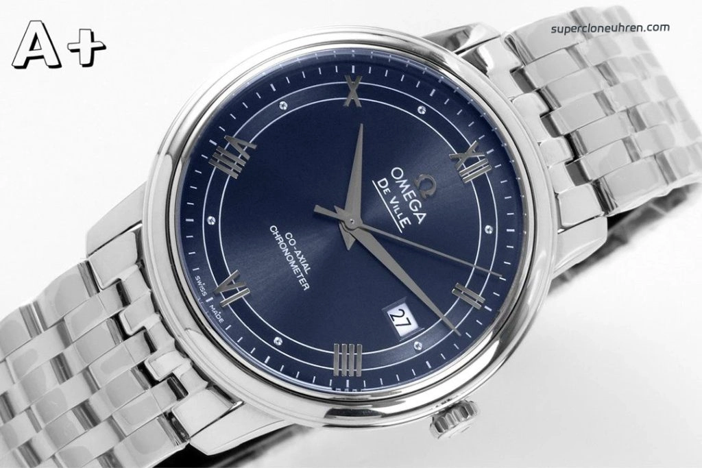 Premium Replica Uhr Omega De Ville 424.10.40.20.03.002 blaues Zifferblatt Edelstahlband 39,5 mm