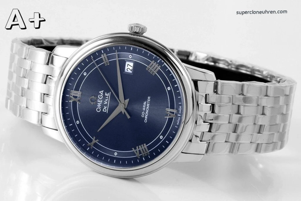 Premium Replica Uhr Omega De Ville 424.10.40.20.03.002 blaues Zifferblatt Edelstahlband 39,5 mm