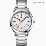 Premium Replica Uhr Omega Seamaster Aqua Terra 220.10.41.21.02.001 silbernes Teak-Zifferblatt mit orangefarbenem Sekundenzeiger 41mm