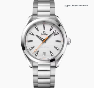 Premium Replica Uhr Omega Seamaster Aqua Terra 220.10.41.21.02.001 silbernes Teak-Zifferblatt mit orangefarbenem Sekundenzeiger 41mm