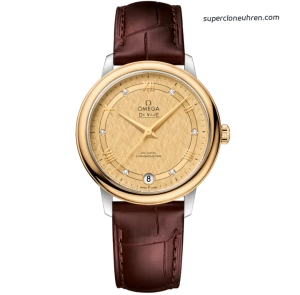 Premium Replica Uhr Omega De Ville 424.23.33.20.58.001 Bicolor mit Lederband 32,7 mm