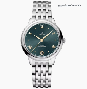Premium Replica Uhr Omega De Ville Prestige 434.10.34.20.10.001 gruenes Zifferblatt Stahlband 34 mm
