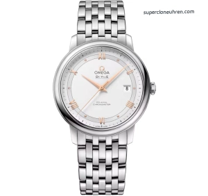 Premium Replica Uhr Omega De Ville 424.10.40.20.02.002 silbernes Zifferblatt mit goldenen Zeigern 39,5 mm