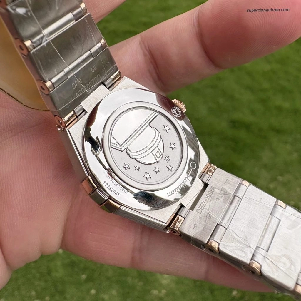Premium Replica Uhr Omega Constellation 131.20.28.60.55.001 mit Perlmuttzifferblatt in Roségold 28 mm