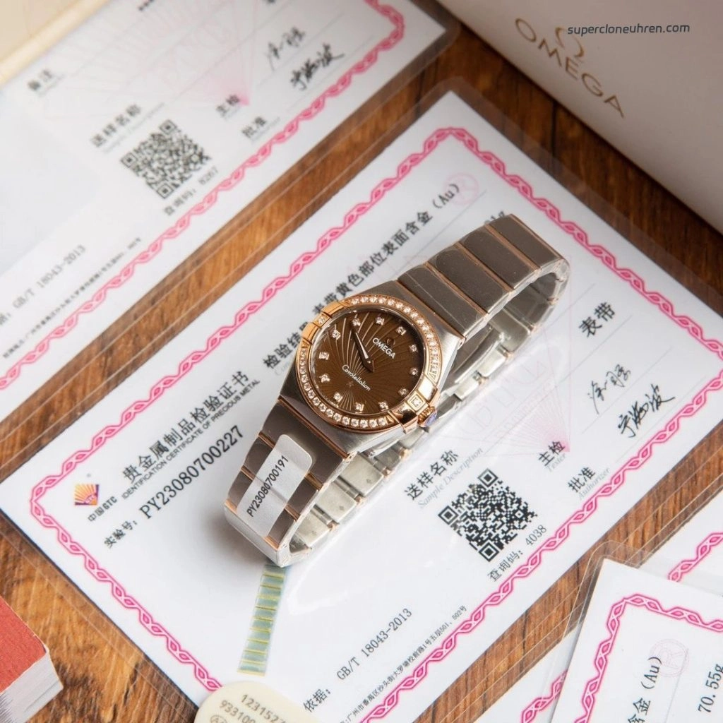 Premium Replica Uhr Omega Constellation 123.25.27.60.63.002 Bicolor mit Diamantbesatz 27mm