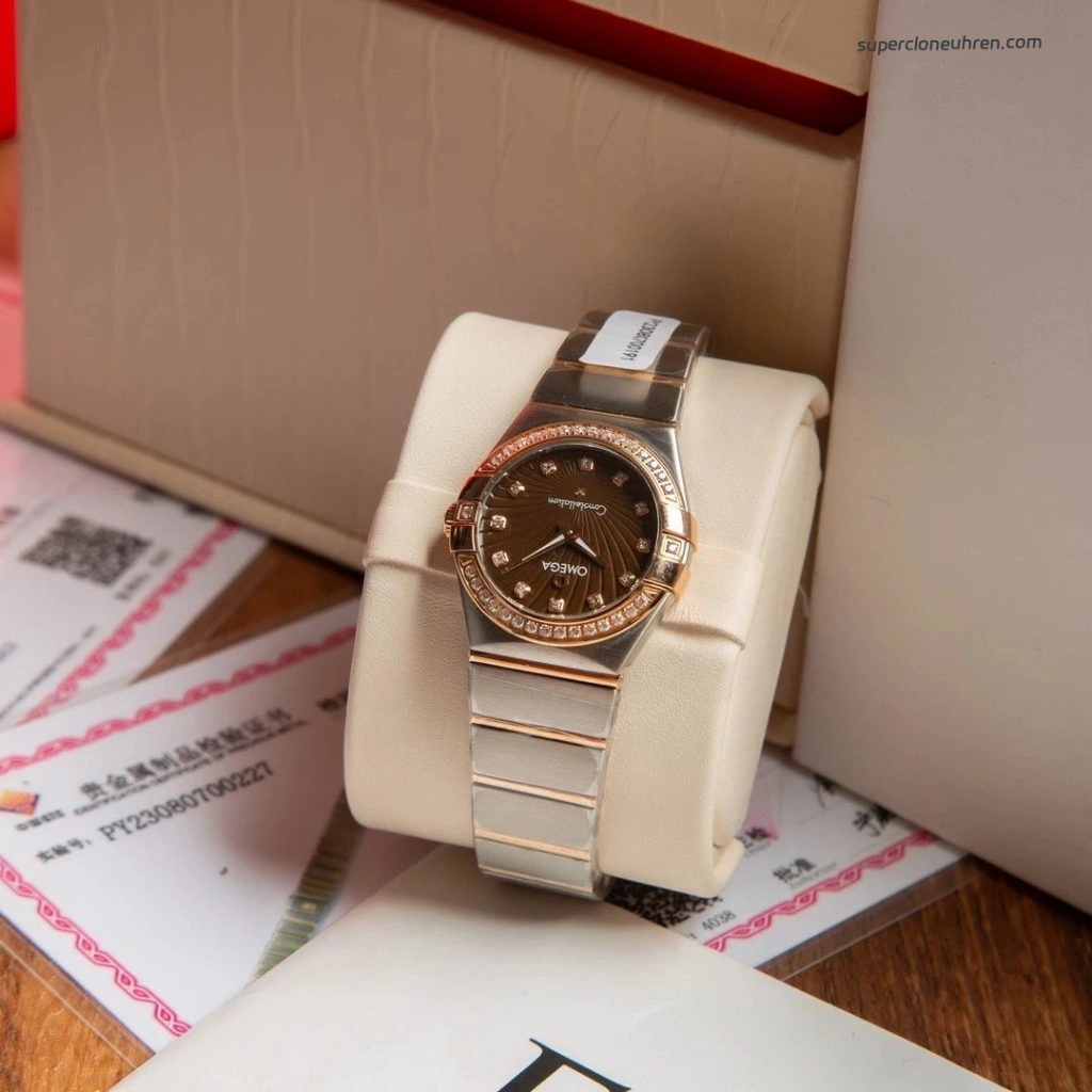Premium Replica Uhr Omega Constellation 123.25.27.60.63.002 Bicolor mit Diamantbesatz 27mm