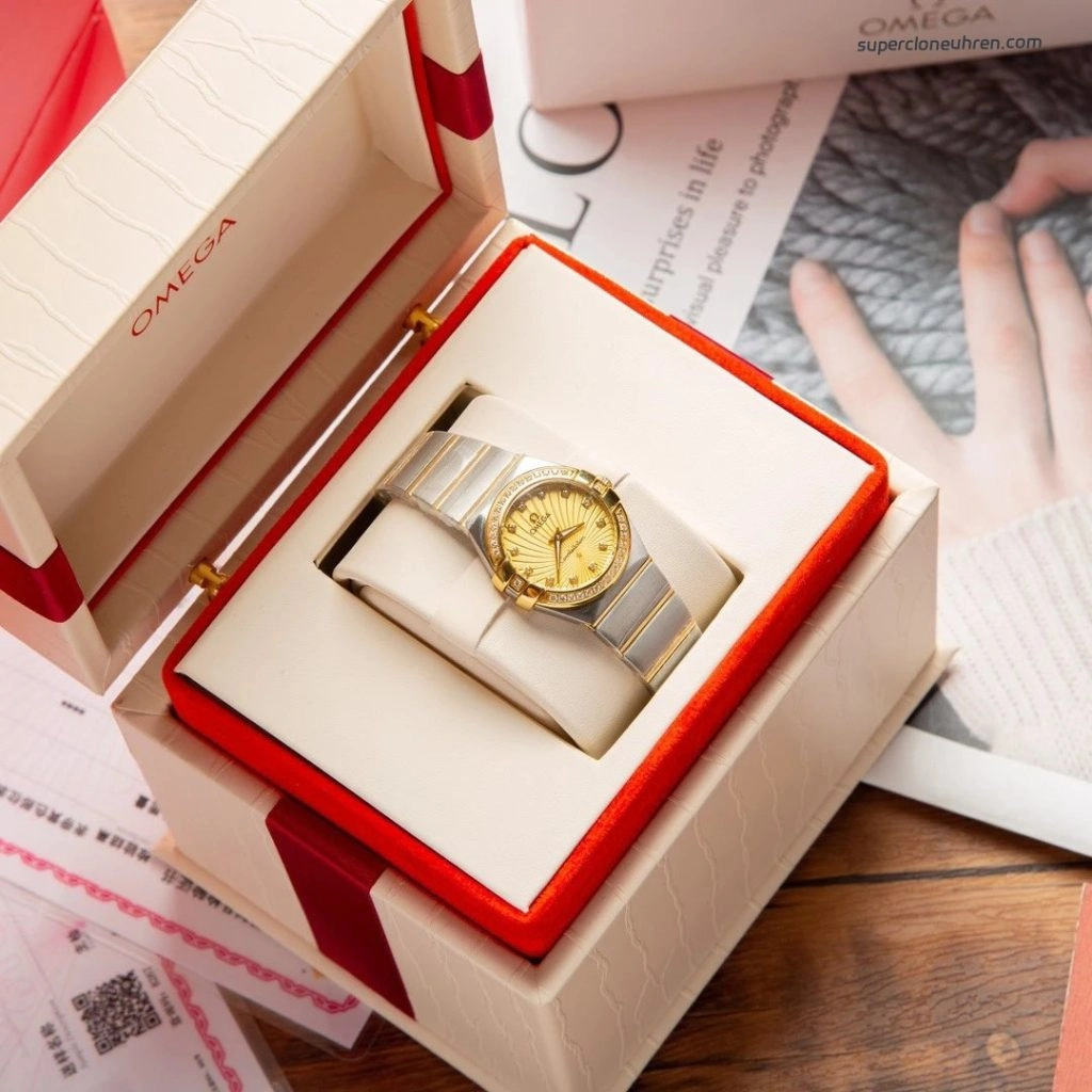 Premium Replica Uhr Omega Constellation 123.25.27.60.58.001 Bicolor mit Diamantbesatz 27mm
