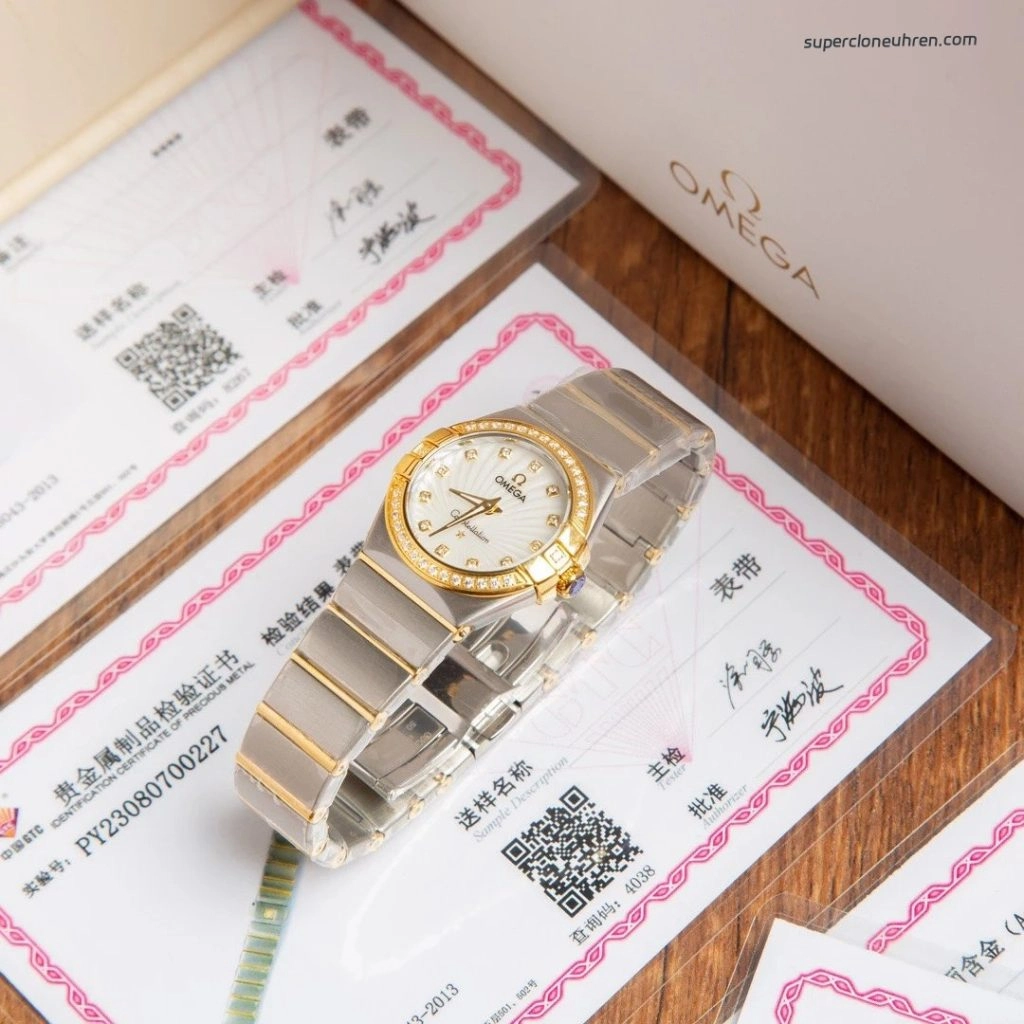 Premium Replica Uhr Omega Constellation 123.25.27.60.55.004 mit Gelbgold und Diamantbesatz 27 mm