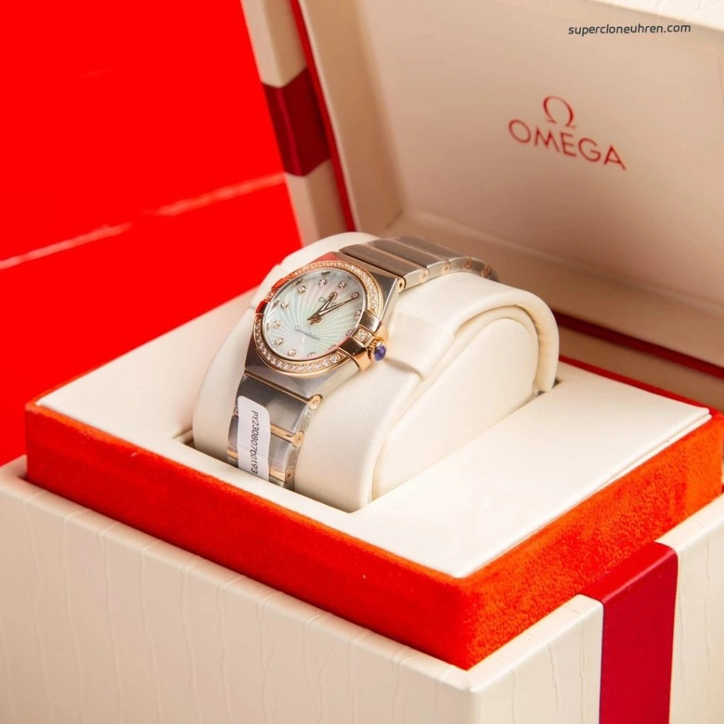 Premium Replica Uhr Omega Constellation 123.25.27.60.55.006 Roségold mit Diamantbesatz 27 mm