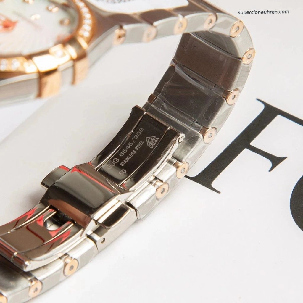 Premium Replica Uhr Omega Constellation 123.25.27.60.55.006 Roségold mit Diamantbesatz 27 mm