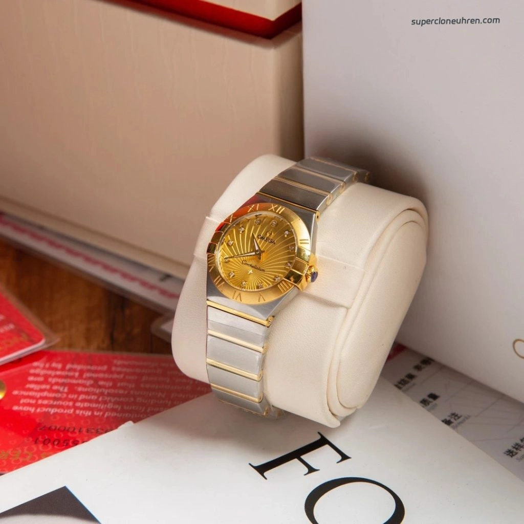 Premium Replica Uhr Omega Constellation 123.20.27.60.58.001 Bicolor mit Diamantbesatz 27mm