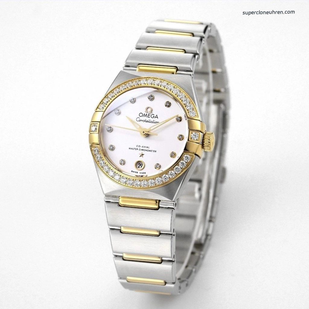 Premium Replica Uhr Omega Constellation 131.25.29.20.52.002 Stahl-Gelbgold mit Diamantbesatz 29mm