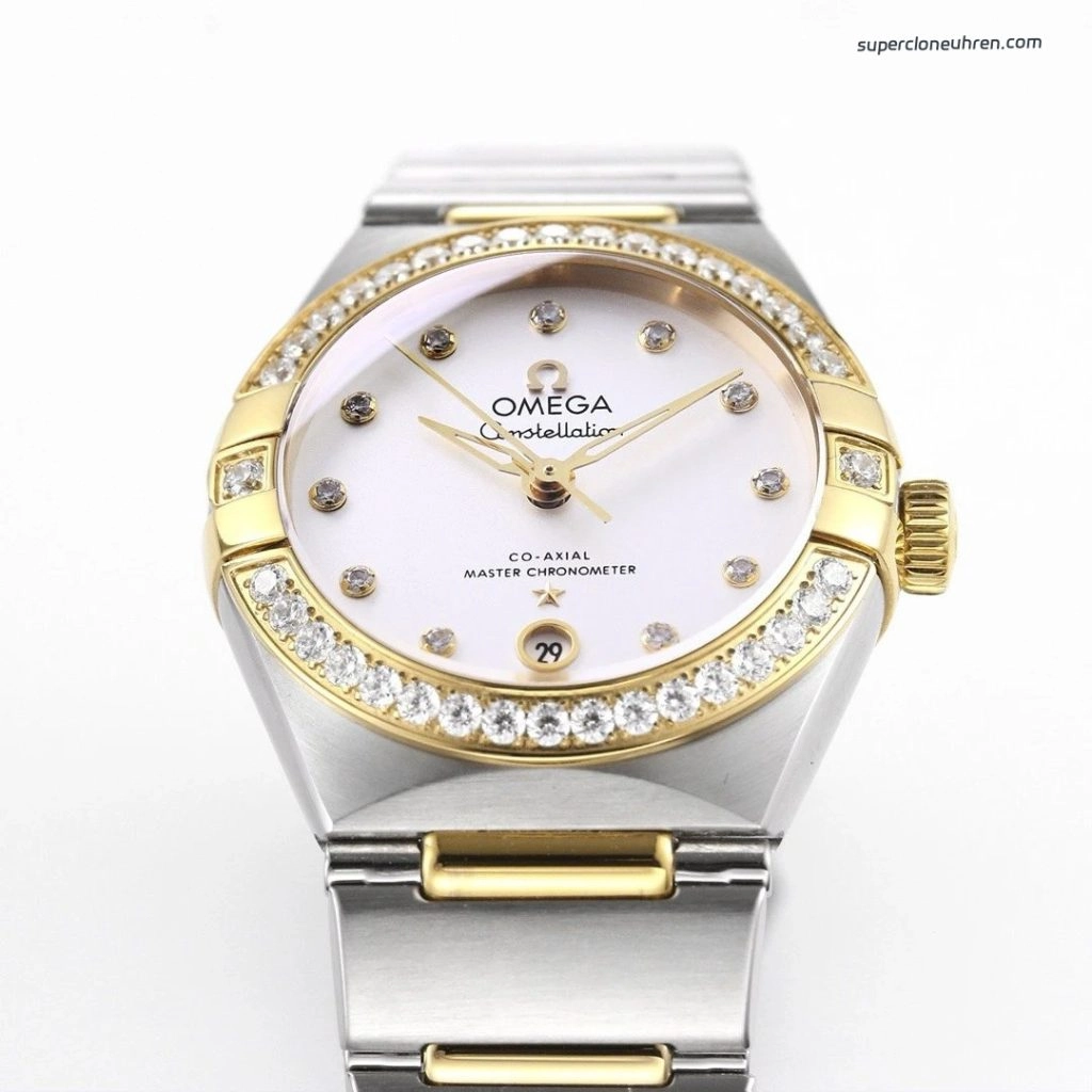 Premium Replica Uhr Omega Constellation 131.25.29.20.52.002 Stahl-Gelbgold mit Diamantbesatz 29mm