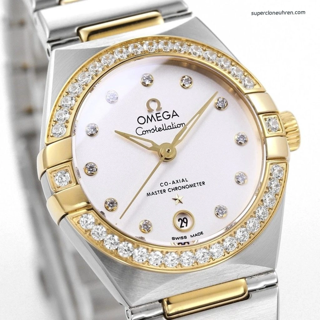 Premium Replica Uhr Omega Constellation 131.25.29.20.52.002 Stahl-Gelbgold mit Diamantbesatz 29mm