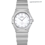 Premium Replica Uhr Omega Constellation 131.15.28.60.55.001 Perlmuttzifferblatt mit Diamantbesatz 28mm