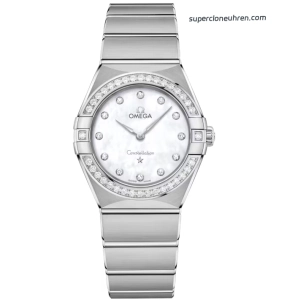 Premium Replica Uhr Omega Constellation 131.15.28.60.55.001 Perlmuttzifferblatt mit Diamantbesatz 28mm