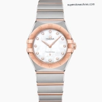 Premium Replica Uhr Omega Constellation 131.20.28.60.55.001 mit Perlmuttzifferblatt in Roségold 28 mm