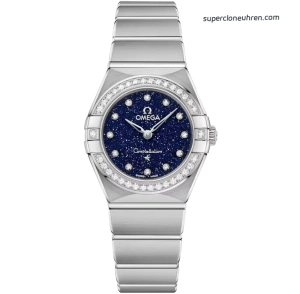 Premium Replica Uhr Omega Constellation 131.15.25.60.53.001 mit Diamantbesatz und blauem Sternenhimmel-Zifferblatt 25mm