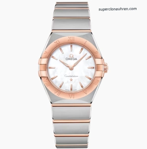 Premium Replica Uhr Omega Constellation 131.20.28.60.05.001 mit Perlmuttzifferblatt und Roségold 28mm