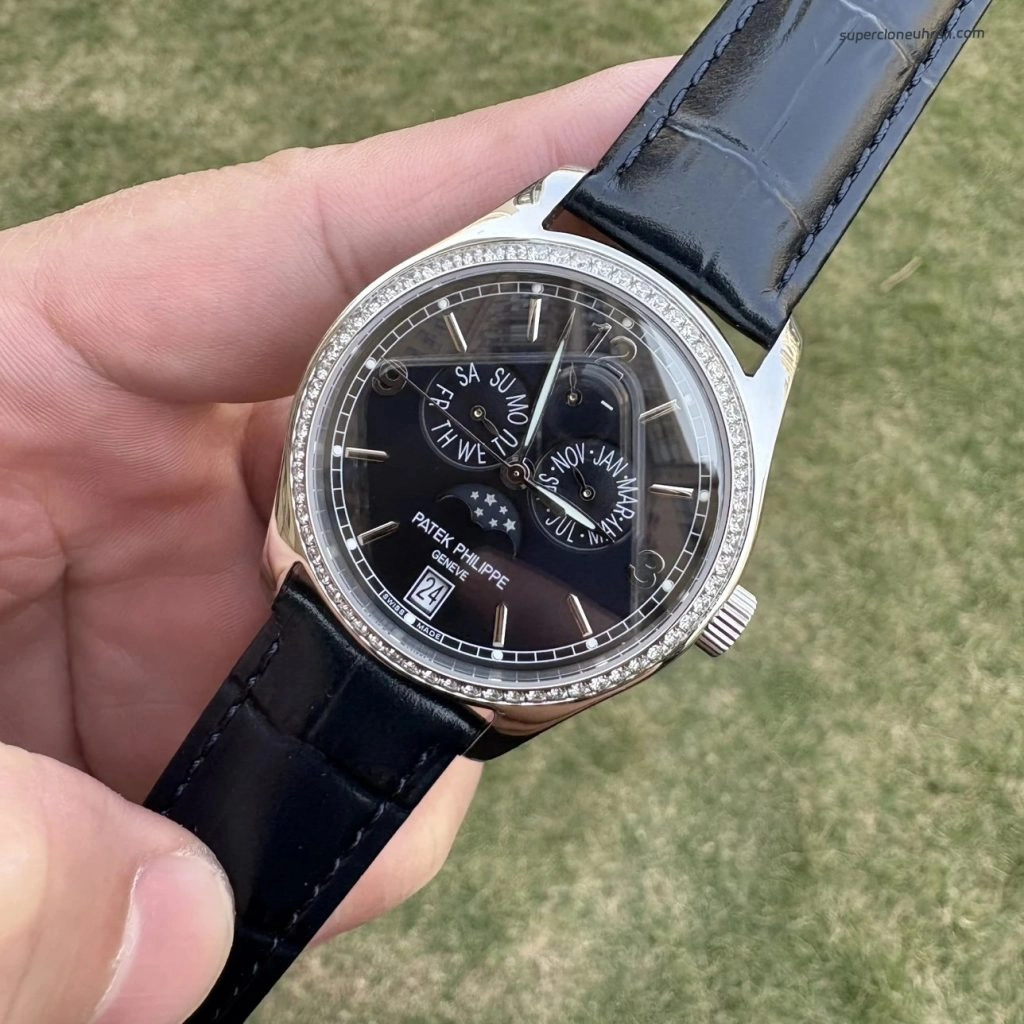 Premium Replica Uhr Patek Philippe Komplikationen 5147G-001 mit Diamantlünette 39mm