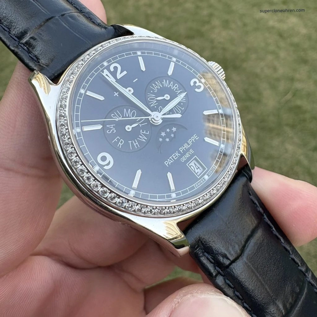 Premium Replica Uhr Patek Philippe Komplikationen 5147G-001 mit Diamantlünette 39mm