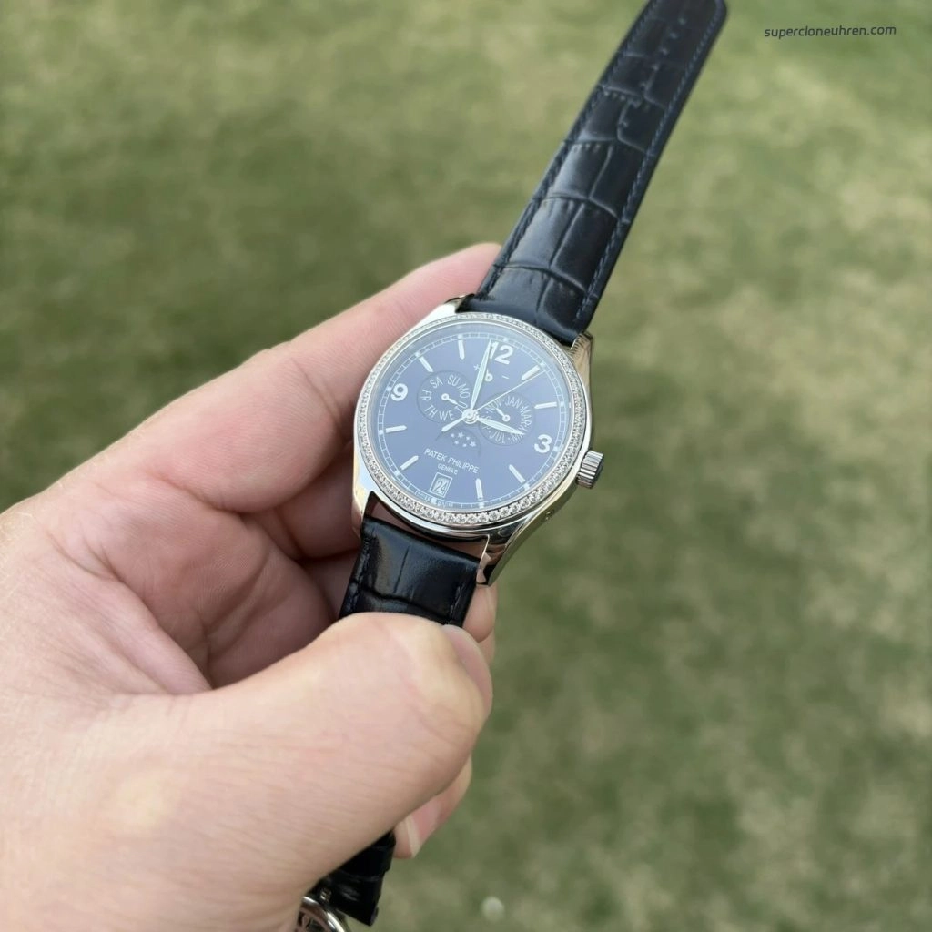 Premium Replica Uhr Patek Philippe Komplikationen 5147G-001 mit Diamantlünette 39mm