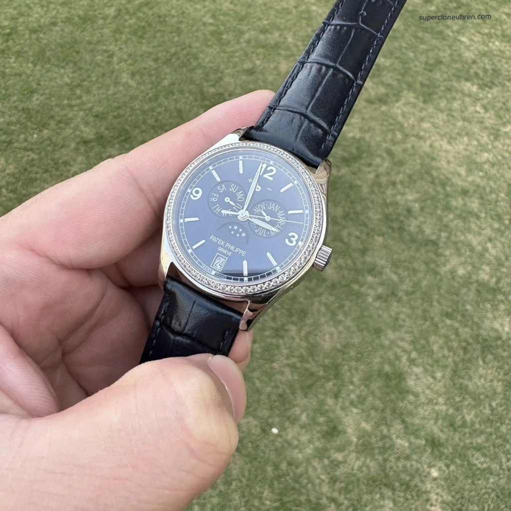 Premium Replica Uhr Patek Philippe Komplikationen 5147G-001 mit Diamantlünette 39mm