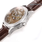 Premium Replica Uhr Patek Philippe Komplizierte Uhren 4948G-001 mit Perlmuttzifferblatt und Diamantbesatz 38mm