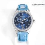 Premium Replica Uhr Patek Philippe Komplizierte Uhren 4947G-001 blaues Zifferblatt mit Diamantbesatz 38mm