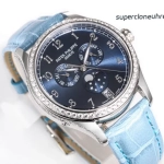 Premium Replica Uhr Patek Philippe Komplizierte Uhren 4947G-001 blaues Zifferblatt mit Diamantbesatz 38mm