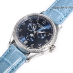 Premium Replica Uhr Patek Philippe Komplizierte Uhren 4947G-001 blaues Zifferblatt mit Diamantbesatz 38mm